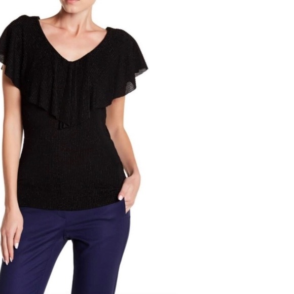 Adrianna Papell Tops - Adrianna Papell Sparkle Stripe Ruffle Top